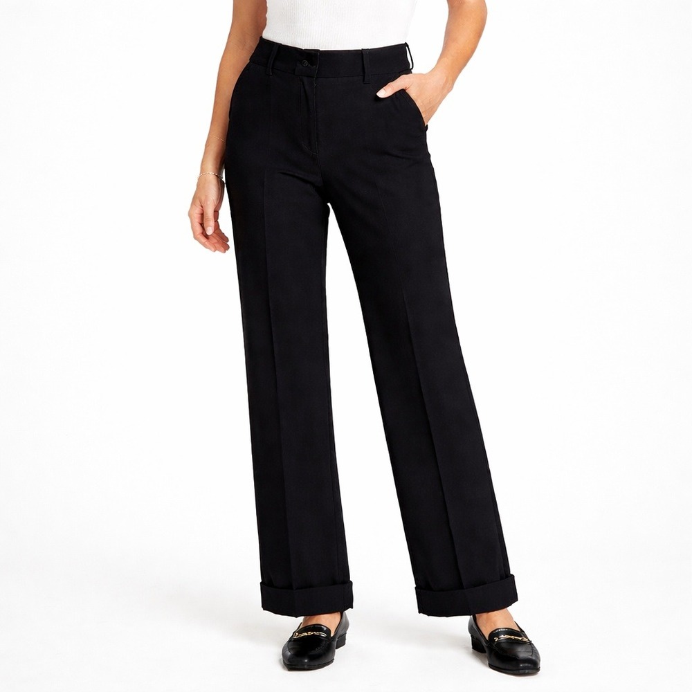 Talbots Black Wool-Blend Stretch Cuffed Wide-Leg‎ Dress Pants 10P Work Casual